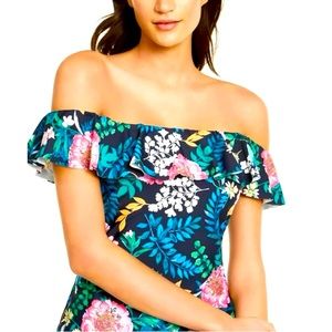 TOMMY HILFIGER Women'sConvertible Ruffled Off The Shoulder Tankini Swimsuit Top